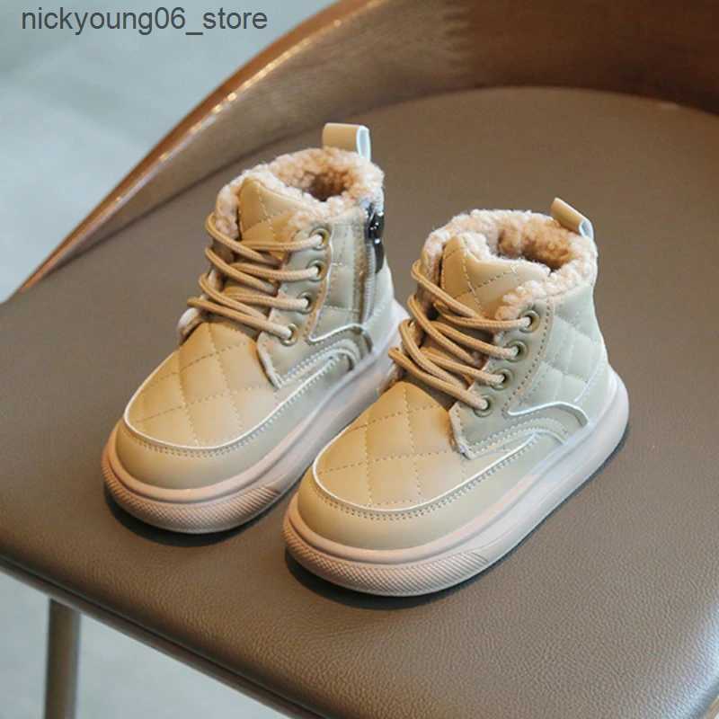 Boots Kids Boots for Girl Fashion Thickened Warm Children Solid Color Cotton Boots Causal Versatile Toddlers Plush Boots Side Zipper L240910