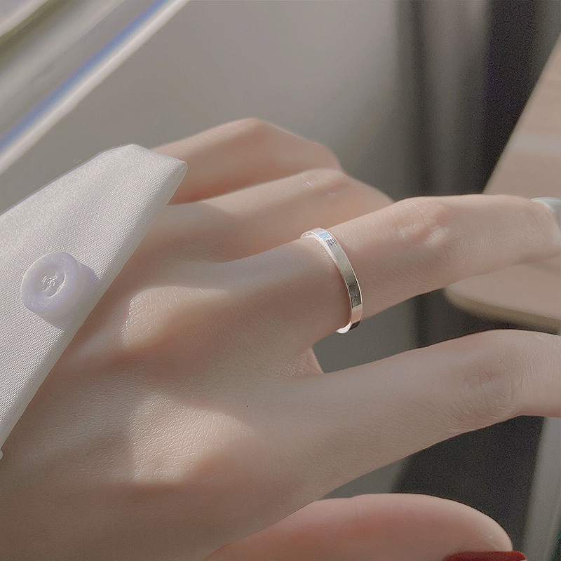 Silver Plated Plain Ring with Smooth Open Simple Design,Instagram Trendy Ring, Light Luxury, Fashionable, Cold and High end Style