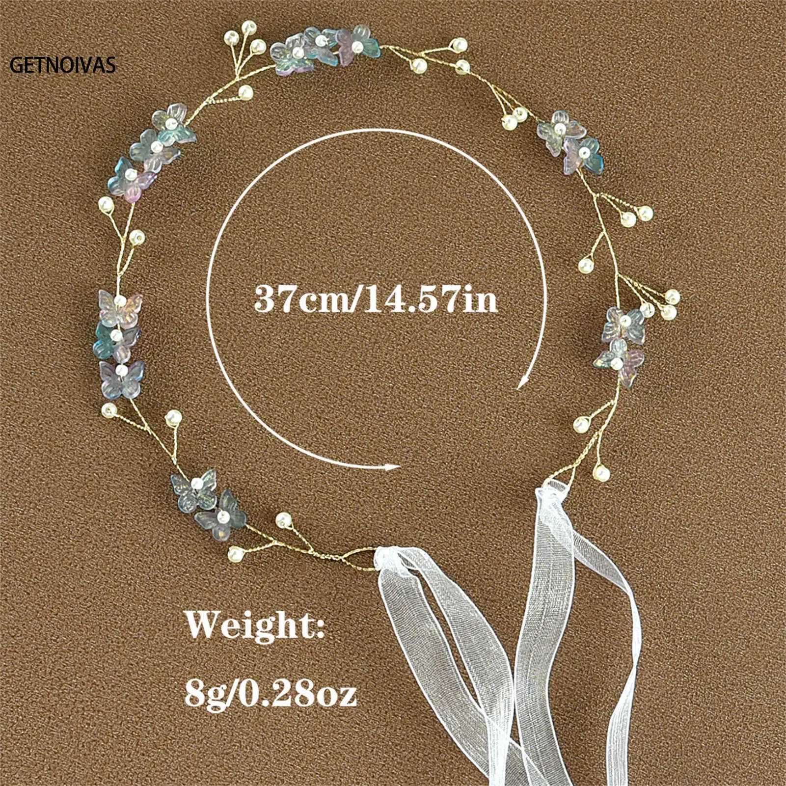 Wedding ribbon headband pearl butterfly headband brides wedding hair jewelry accessories W241007