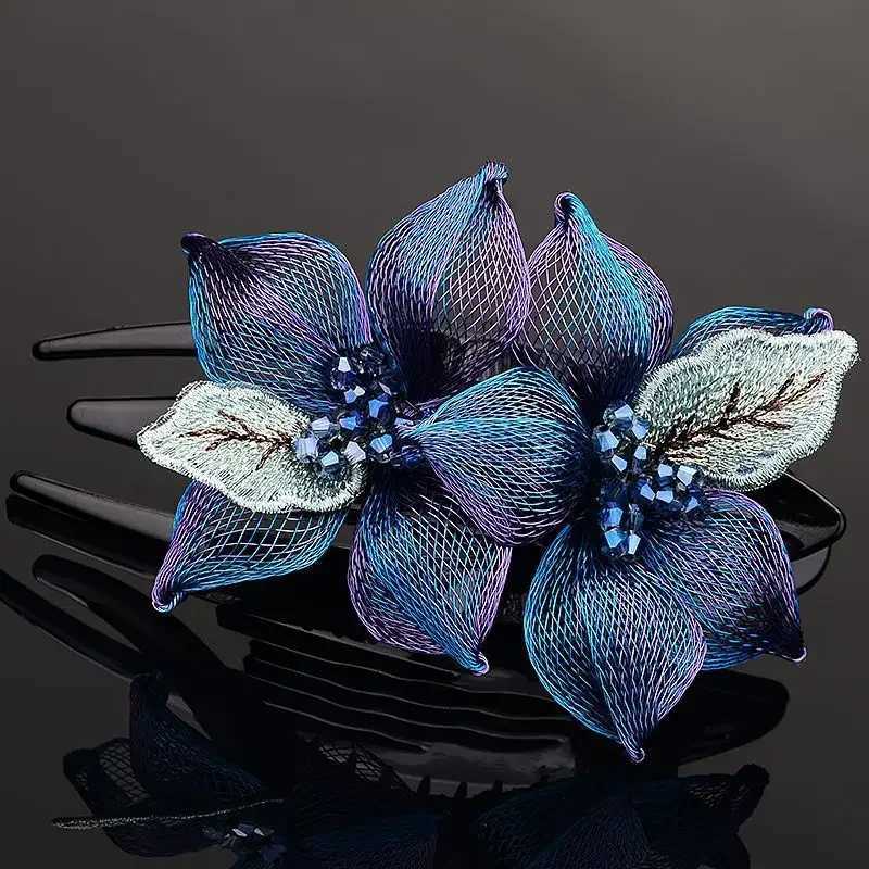 Fashionable and elegant woven copper wire floral hair female back head accessories acrylic spoon and tailcoat clip for wearing W241007