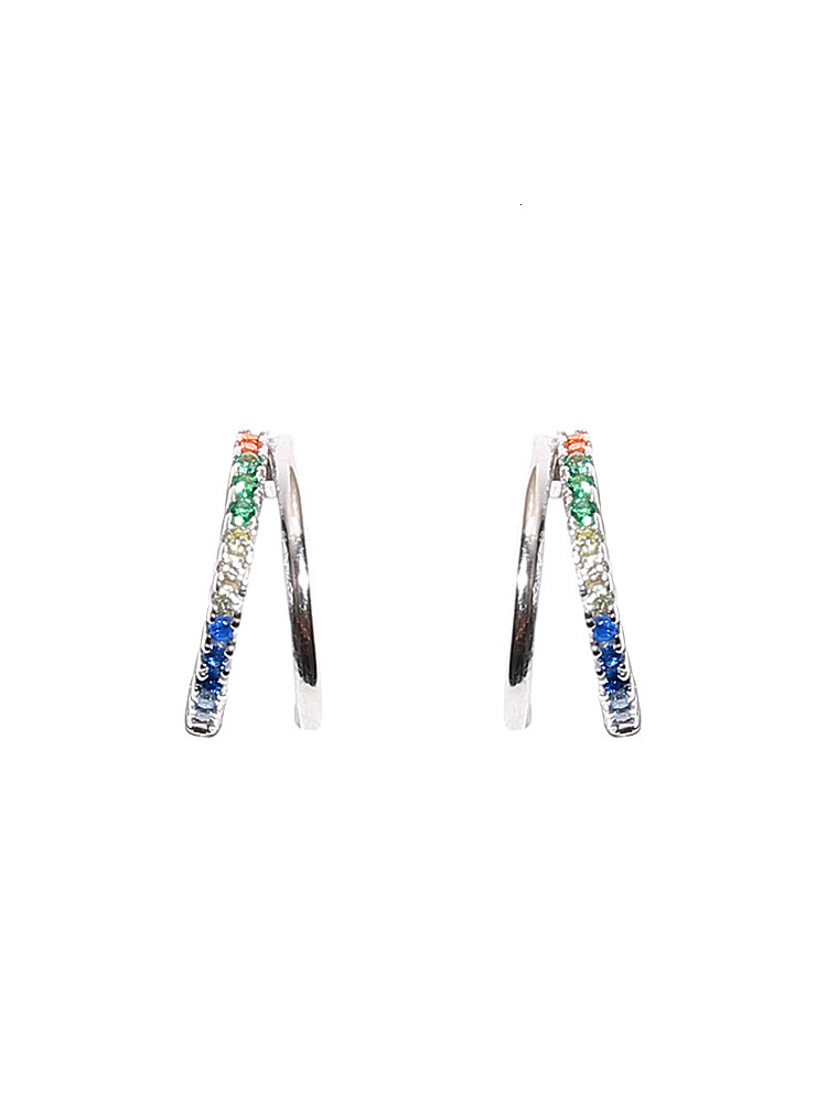 Needle Rainbow Pure Sier Earnail Female Flash Dia Double layer Earring Buckle Earrings Circle Internet Celebrity Niche