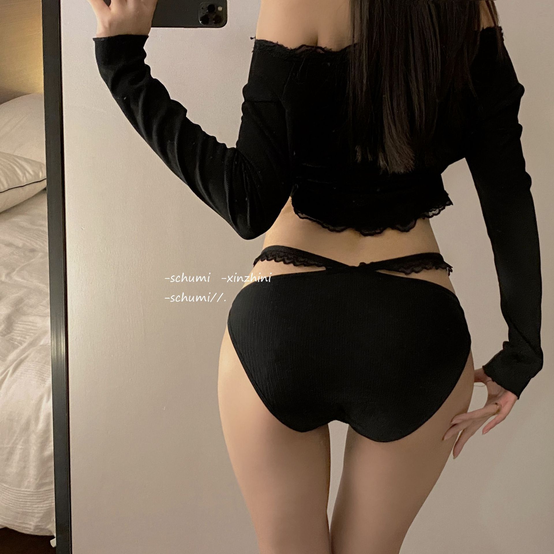 2025 New Black and Pink Beauty Sexy Desire Wind Cross Hollow Underwear Cotton Crotch Middle Waist Women trend s Strap Triangle Pants