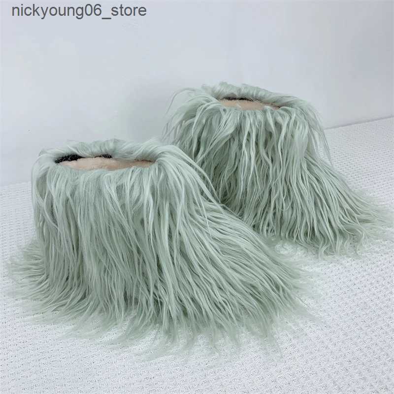 Boots Hot Kids Warm Fur Boots Kids Winter Plush Faux Fur Snow Boots Ladies Furry Outdoor Slip On Shoes Female Cozy Fuzzy Cotton Boot L240910