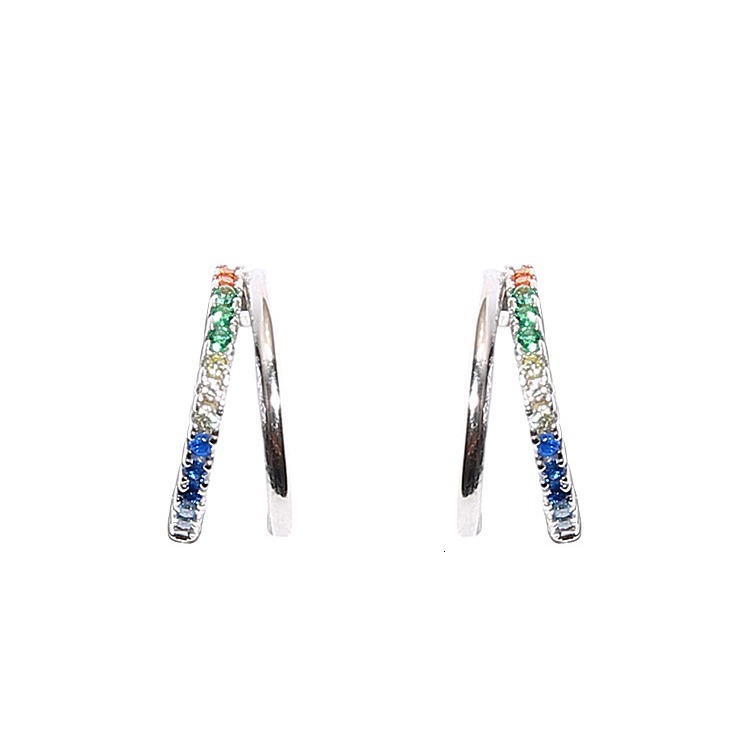 Needle Rainbow Pure Sier Earnail Female Flash Dia Double layer Earring Buckle Earrings Circle Internet Celebrity Niche