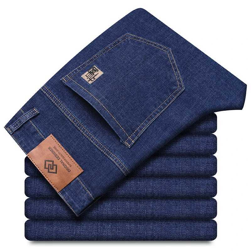 High quality mens denim jeans elastic business straight summer denim new fashion classic mens comfortable day pantsW240715