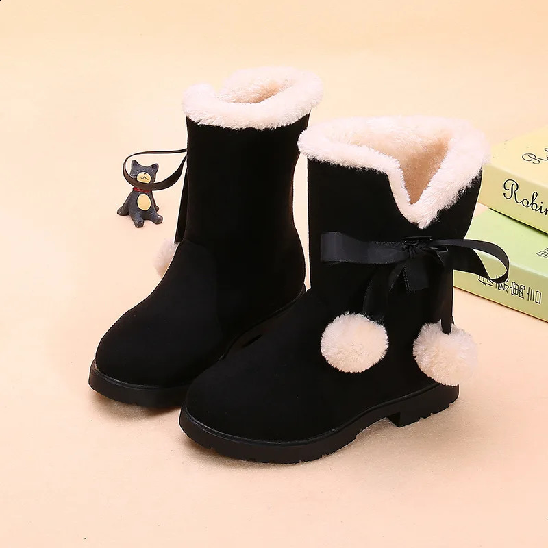 Girls snow boots for winter warm and plush childrens boots cute princess sweet bow knot balloon stockings childrens winter boots 27-38 240925