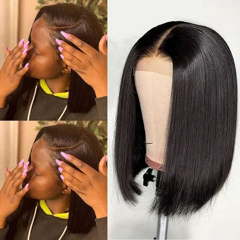Womens Black Short Straight Bobo Wig High Temperature Fiber Non-front Lace Head Cover European American StyleXJ241008