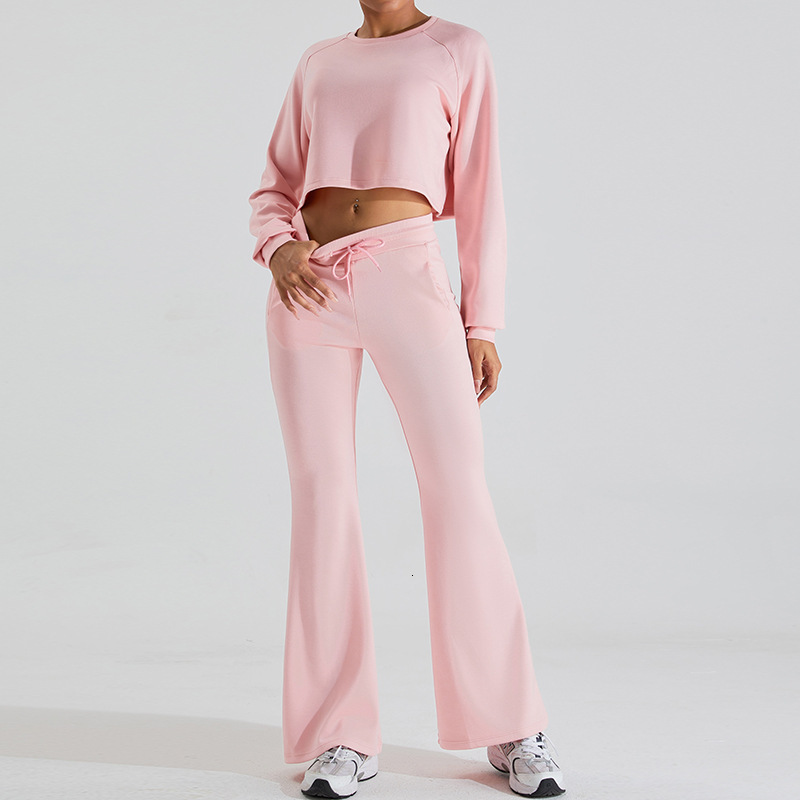Autumn winter new long sleeved casual hoodie and set for women's soft glutinous air layer yoga pants sports top