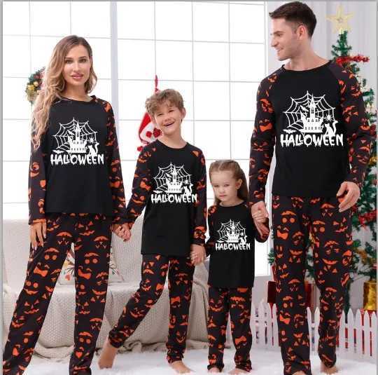 New 2024 Halloween Matching Clothes for Family Couples Night Suit Skull Print Adults Kids Pajamas Set Baby Romper Soft PyjamasXJ241008