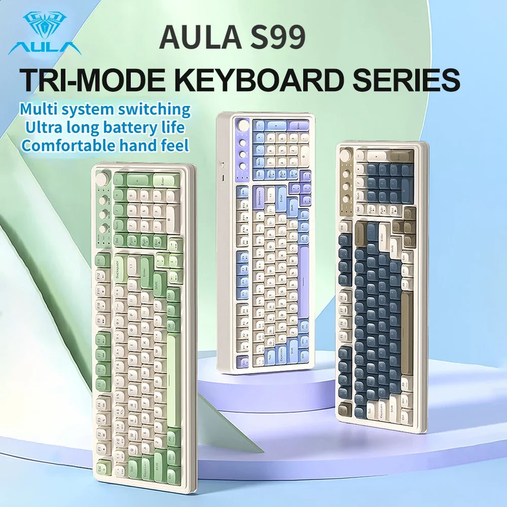 AULA S99 24G Wireless BluetoothWired Three Mode Gaming keyboard RGB ergonomic Office Typing Mute 99 Keys 240929