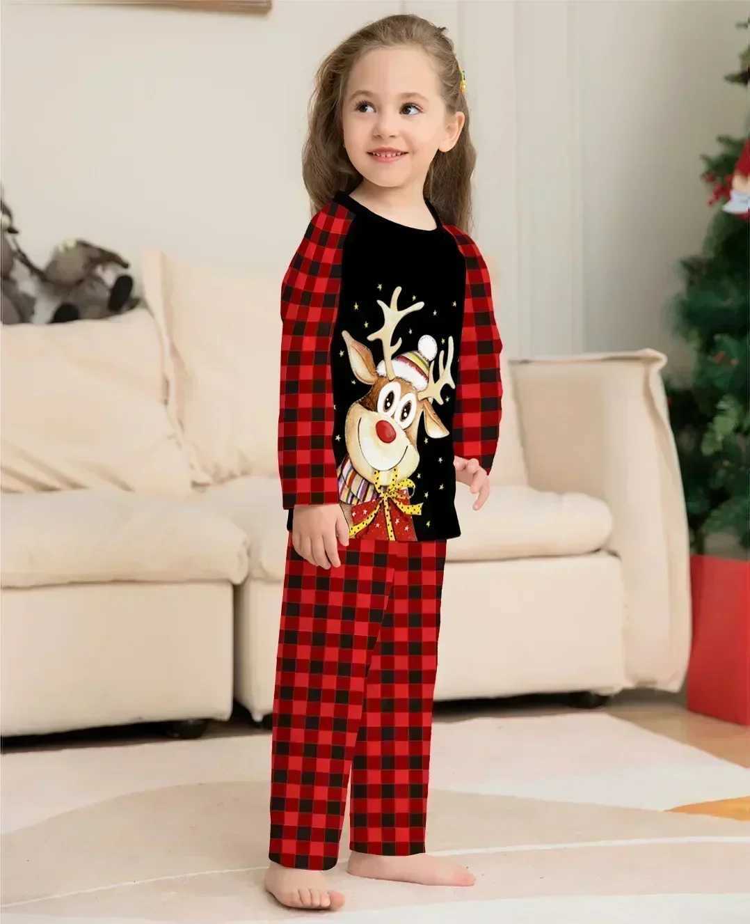 2024 New Years Clothing Christmas Pajama Set Elk Print Mother Father Child Matching Clothing Cute Soft 2-piece Pajama Christmas Appearance W241008