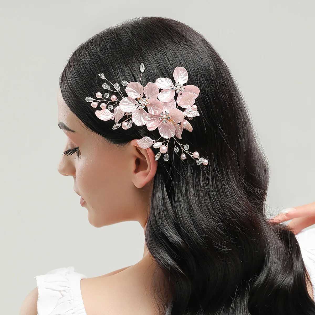 Crystal pearl flower hair clip elegant womens headwear precious jewelry bridal wedding hair accessories W2410076