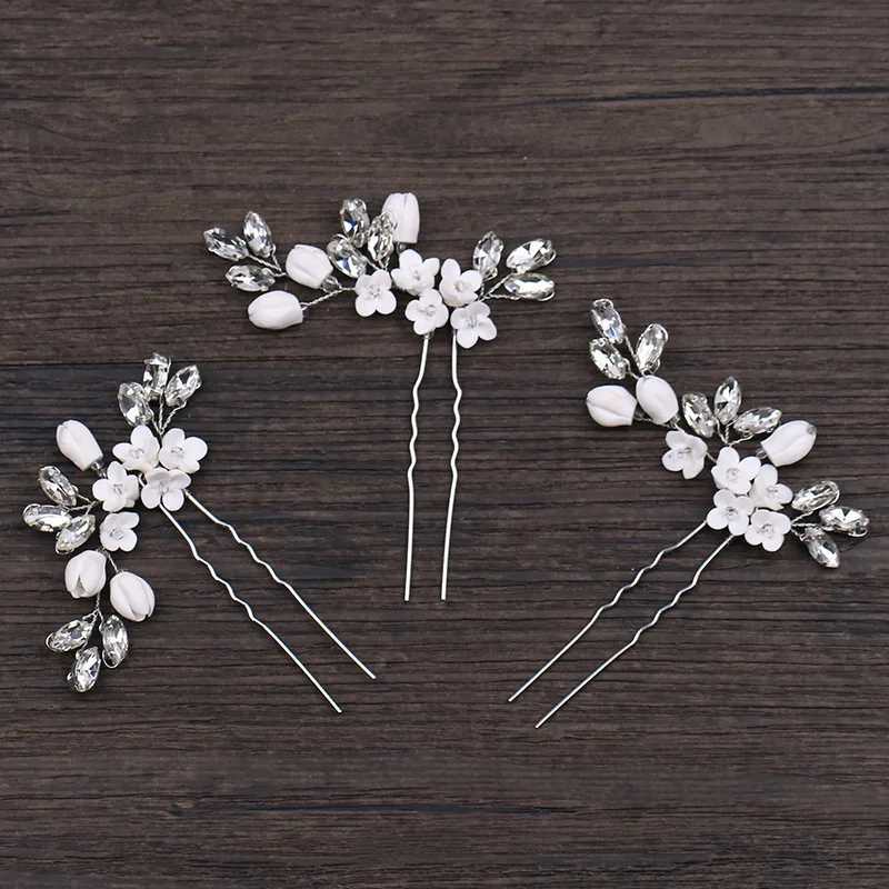 Exquisite Girl Hair Accessories Silver Rhinestone Clay Headwear Wedding Bridal Hair Fork W241007