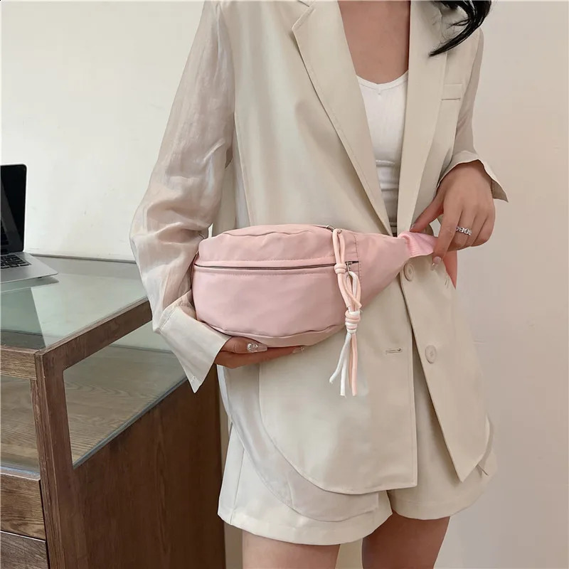 Korean style fashionable zipper womens Fanny Pack wide shoulder strap small messenger bag 241008