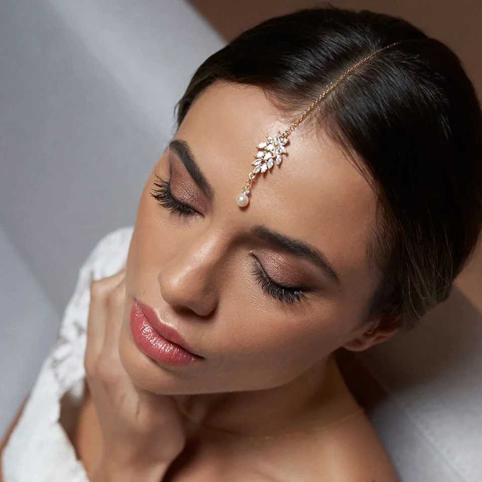 Stonefans Elegant Zircon Front Chain Wedding Accessories 2023 Pearl Pendant Indian Bridal Hair Jewelry W241007