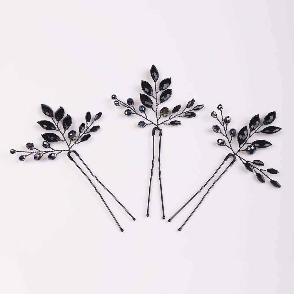 Womens black crystal hair clip simple party girl hair accessory wedding hair accessory bridal hair accessory W241007
