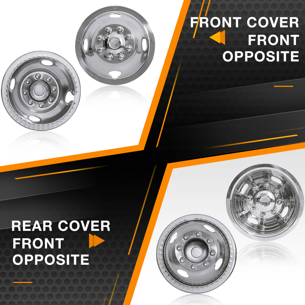 16 inch Wheel Simulator Kit, 8 Lug, Snap On, Stainless Steel Dually wheel cover Kit for 1974-2000 Chevy GMC 3500, 1974-1998 Ford F350, 2008-2021 E350/