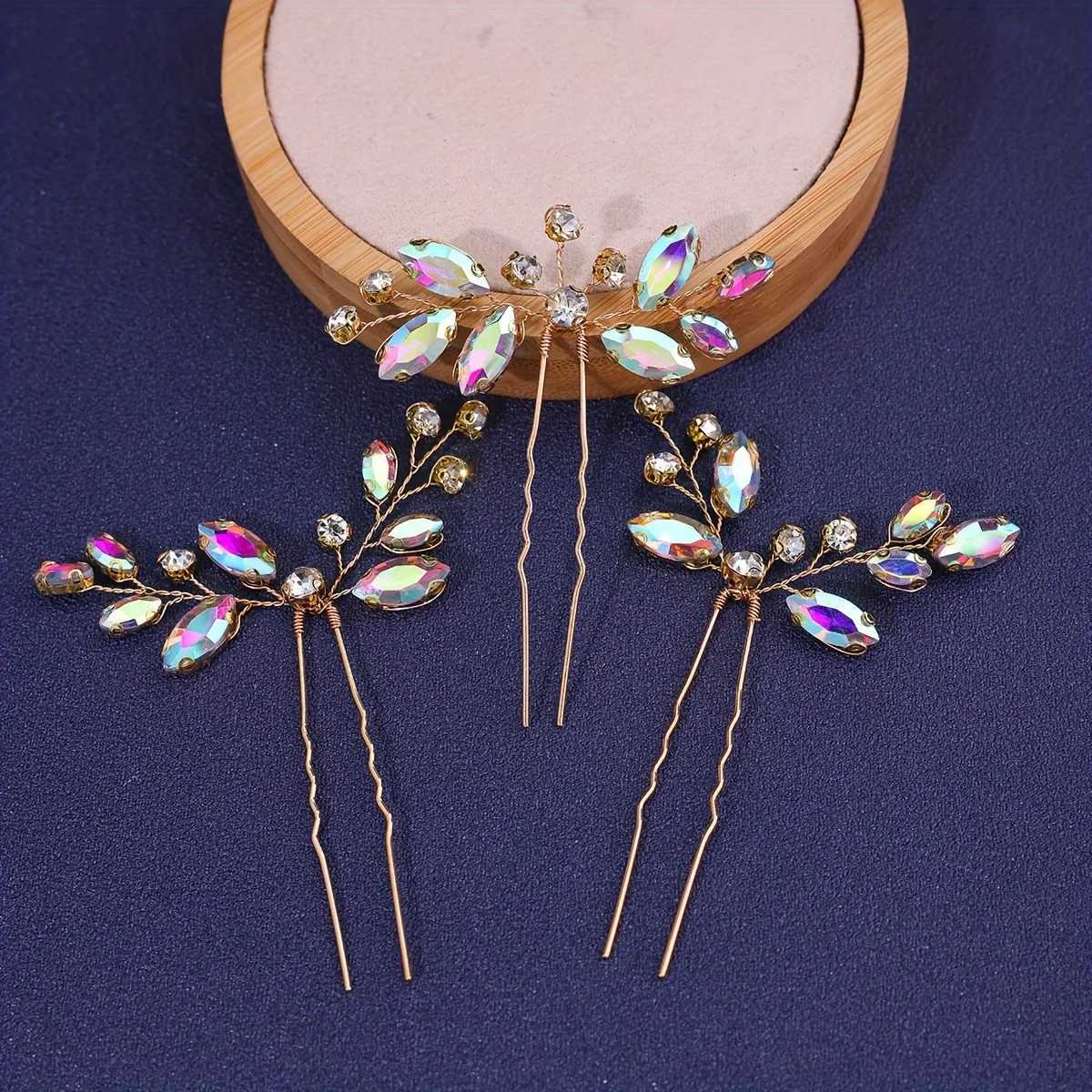 3 Bridal Wedding Crystal Hair Pin Flower Bridal Hair Accessories for Women and Girls Wedding Hair W241007