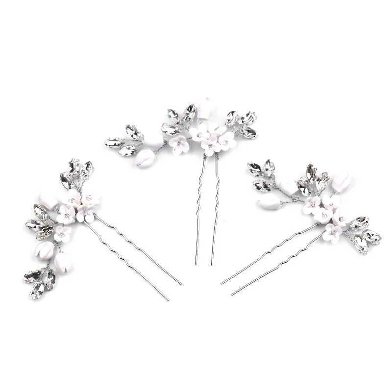 Exquisite Girl Hair Accessories Silver Rhinestone Clay Headwear Wedding Bridal Hair Fork W241007