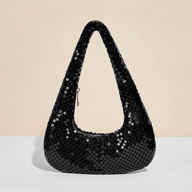 Clutch Bag New Womens Armpit Bag Gold Aluminum Foil Dinner Bag Fashionable Handbag Party Socialite Handbag 240920