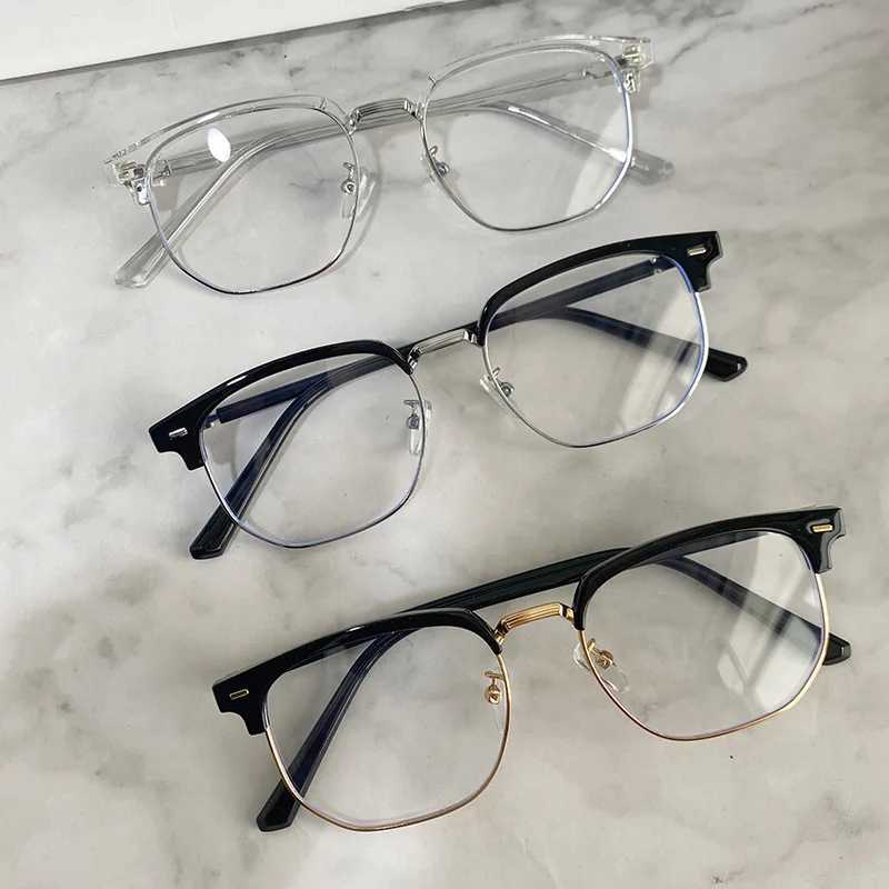 Women Men Anti Blue Light Glasses Fashion Trend Square Half Frame Plain Eyeglasses for Men Finished Business Optical EyewearX241008