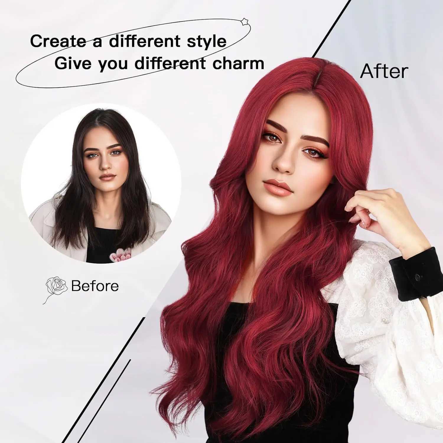 New wig fashion womens curly hair synthetic fiber high temperature silk head set wine red medium part long curly hairXJ241008