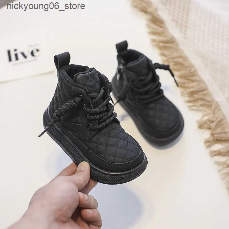 Boots 12-16cm Girls Boys Winter Sneakers Boots Warm Sewing Simple Retro Ankle Boots For Kids Woman Baby Solid Winter Walkers L240910