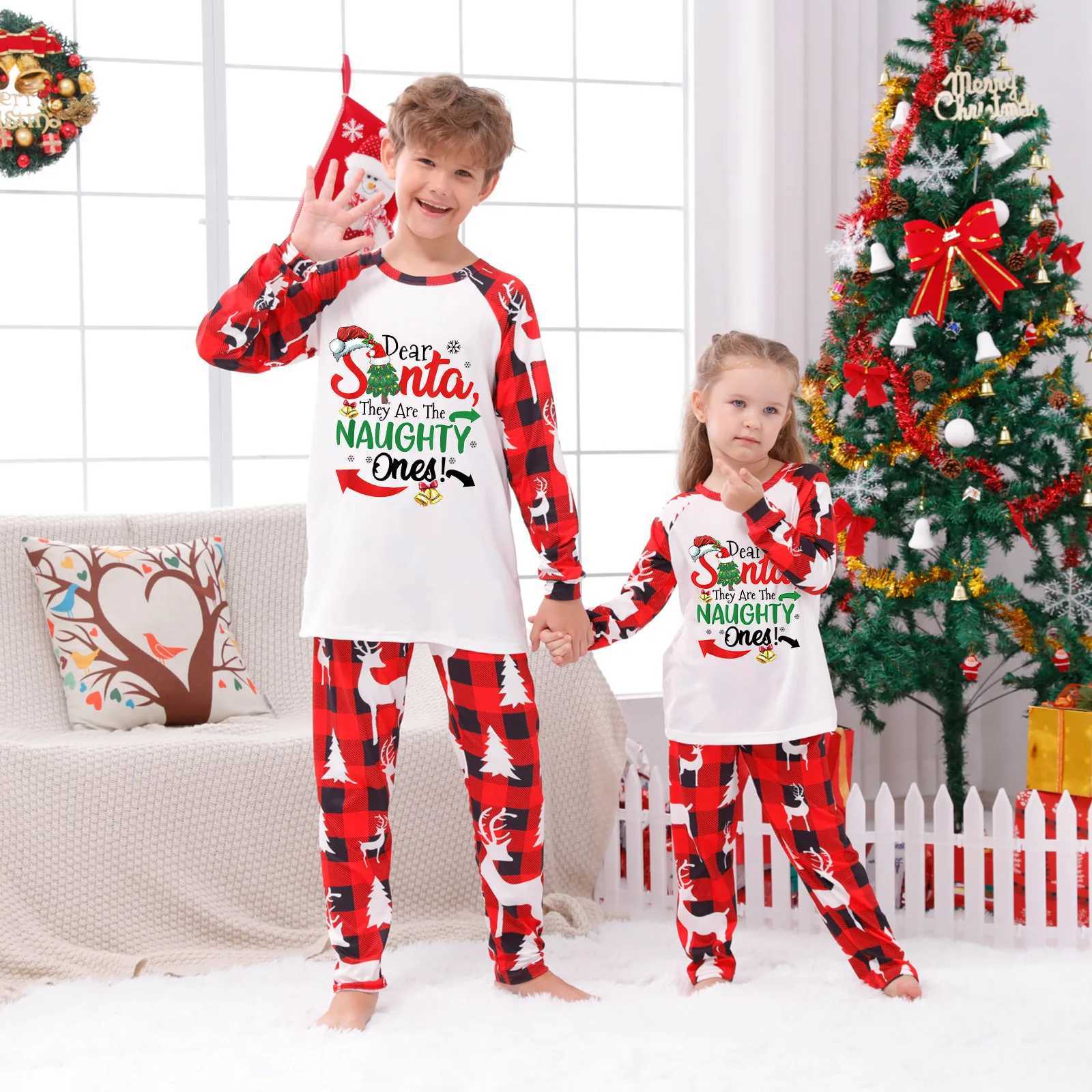 2024 New Letter Print Family Matching Clothes Christmas Pajamas Parent-child Matching Outfits Baby dog Romper Soft Warm PyjamasXJ241008