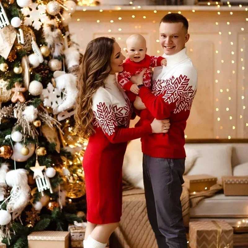 Christmas Family Appearance 2024 New Boys and Girls Turtle Neck Pullflower Sweater Womens Knitted Dress Soft Thick One Piece Knitted W241008