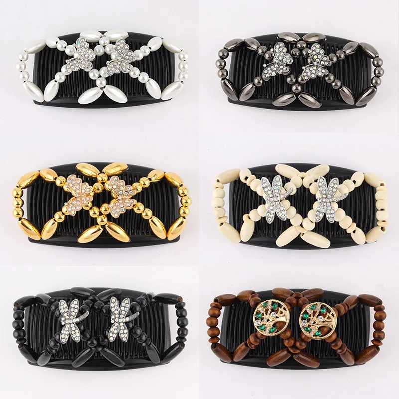 European and American fashion bead pattern hair comb womens handmade bead pattern magic hair comb headwear W241007
