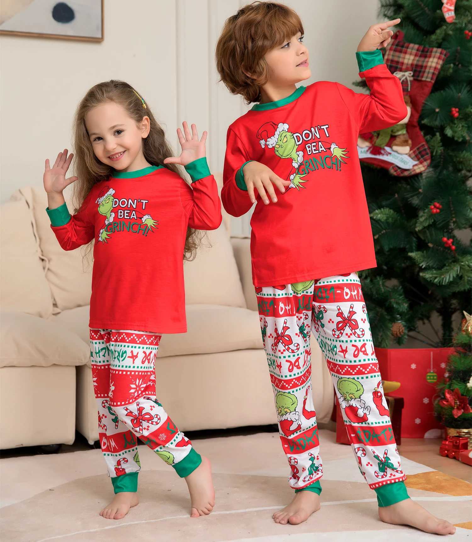 Monster Print Pajama Set Christmas Parent Child Set Long Sleeve Crew Collar Top W241008