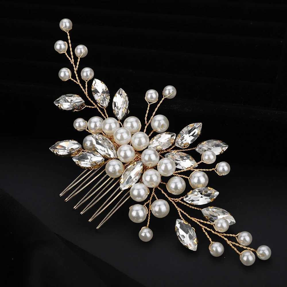 Fashionable rhinestone wedding hair comb silver gold pearl bridal headwear party headwear jewelry handmade womens headwear W241007