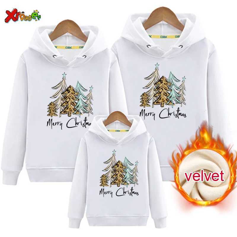 Family Christmas Hoodie Sweater Warm Winter Childrens Sportswear Pullover Plus Velvet Adult Clothing Matching Set W241008