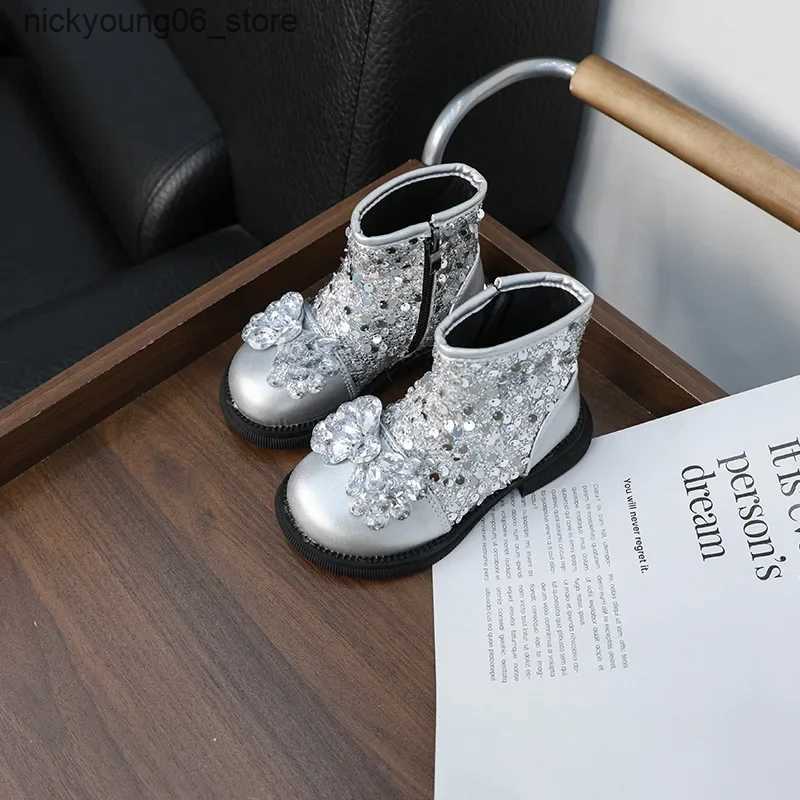 Boots Luxury Girls Ankle Boot Sequins Elegant Childrens Causal Boots Fashion Spring Autumn Kids Short Princess Boots New Versatile L240910
