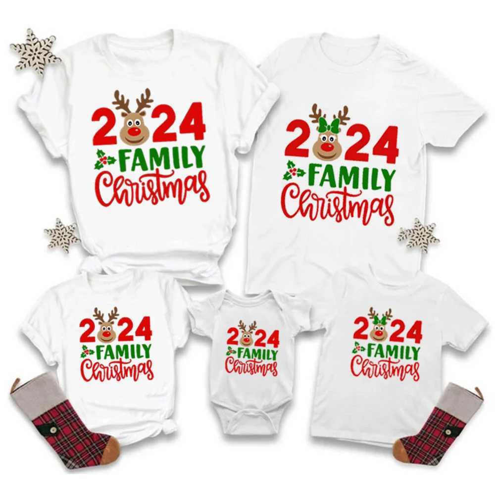 2024 Family Christmas and Deer Print Family Matching Clothing Casual Short sleeved Christmas Set Christmas Holiday Clothing W241008