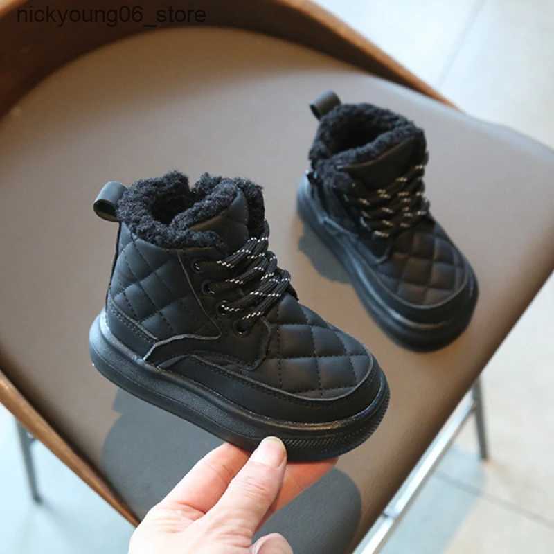 Boots Kids Boots for Girl Fashion Thickened Warm Children Solid Color Cotton Boots Causal Versatile Toddlers Plush Boots Side Zipper L240910