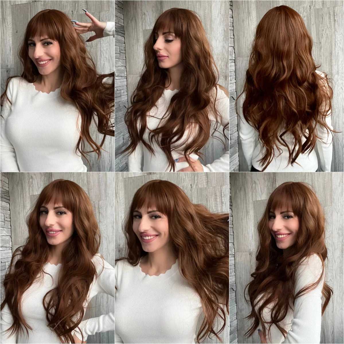 Long Wavy Chocolate Brown Synthetic Wigs for Women Natural Wave Curly Women Wigs With Bangs Daily Party Heat Resistant Fiber WigXJ241008