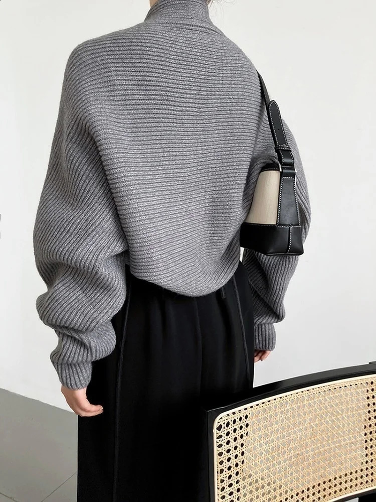 EAM Elegant Gray Knitting Cardigan Sweater Loose Fit VNeck Long Sleeve Women Fashion Autumn Winter 2024 1DF2337 240924