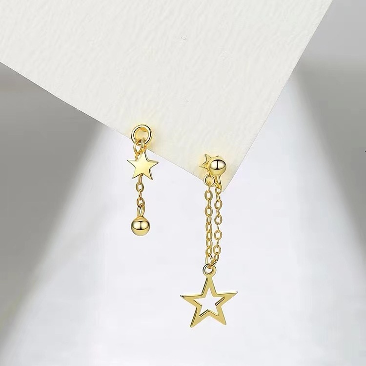 Pure sier needle female creative earrings, Korean internet celebrity style, star tassel