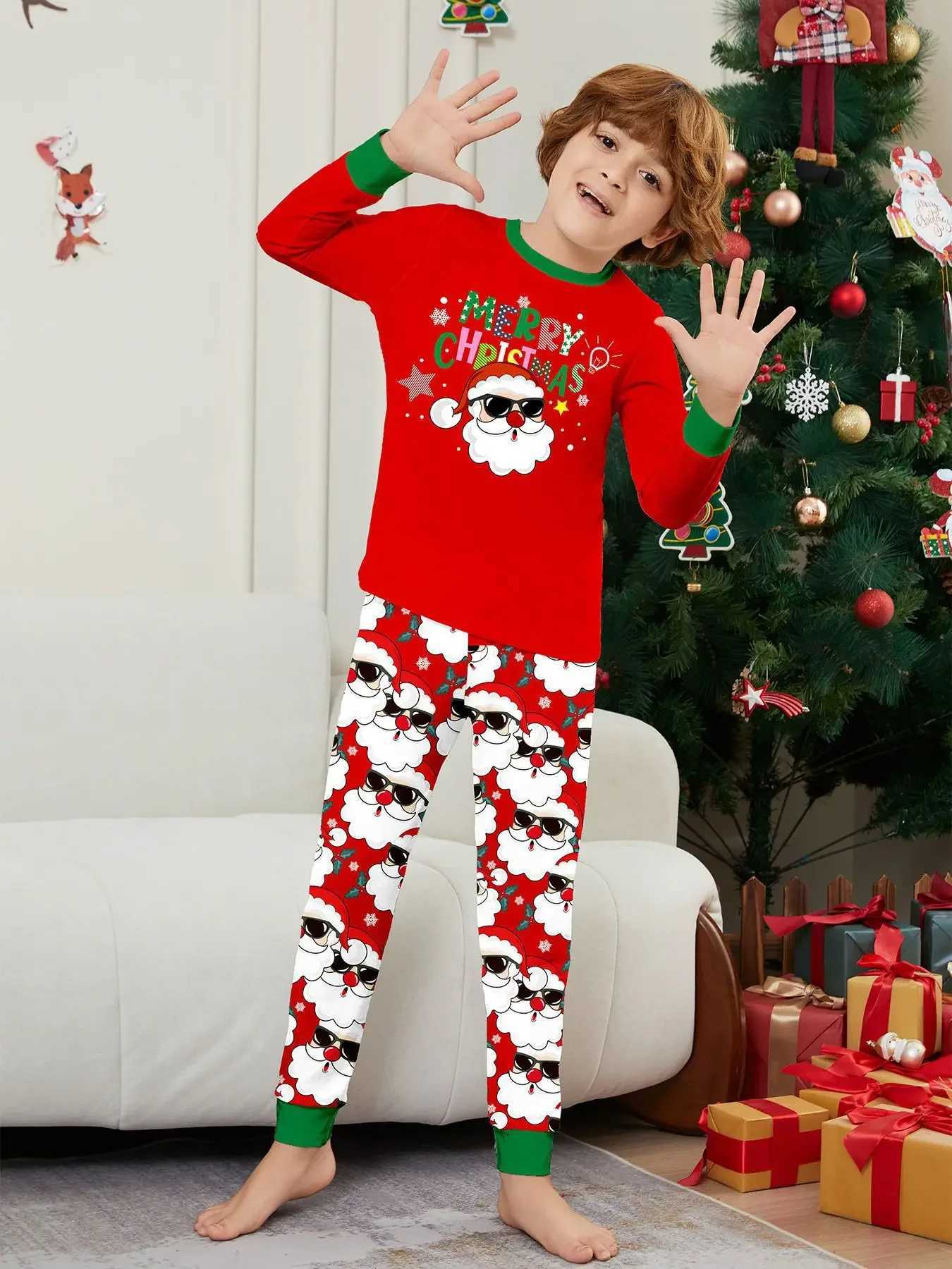 Merry Christmas Santa Claus printed home matching set soft and warm pajamas set casual and loose 2-piece set home clothes baby and dog Pjs W241008