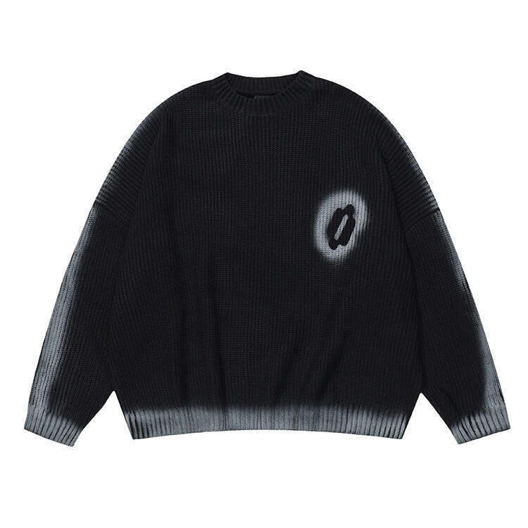 #OVDY Autumn/Winter New Product Small Round Neck Sweater Hand-painted Off Shoulder Pullover Dopamine Knitwear