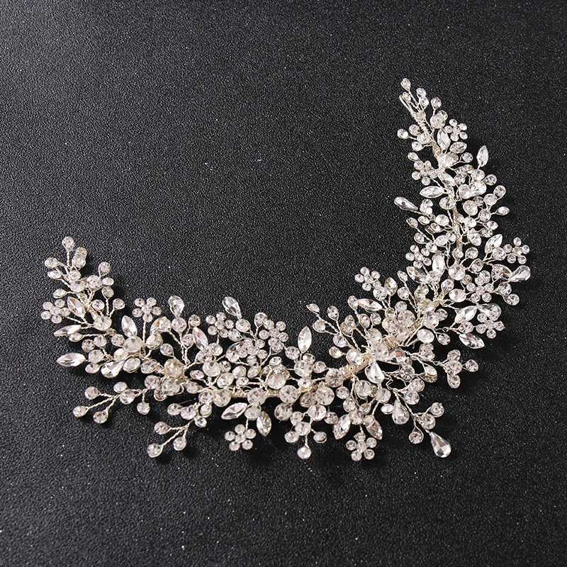 Fashion Wedding Headwear Silver Flower Leaf Crystal Head Band Bridal Wedding Hair Accessories New Womens Jewelry W241007