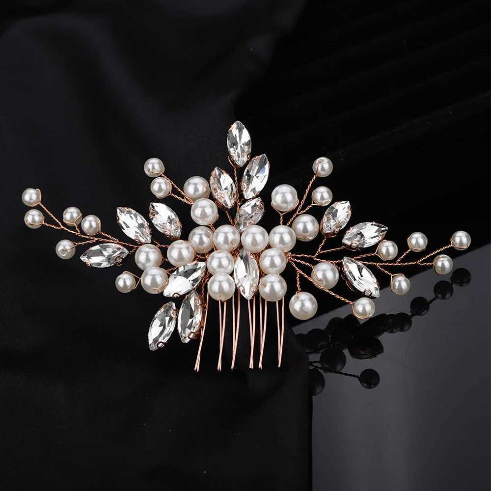 Fashionable rhinestone wedding hair comb silver gold pearl bridal headwear party headwear jewelry handmade womens headwear W241007