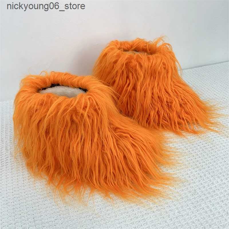 Boots Hot Kids Warm Fur Boots Kids Winter Plush Faux Fur Snow Boots Ladies Furry Outdoor Slip On Shoes Female Cozy Fuzzy Cotton Boot L240910