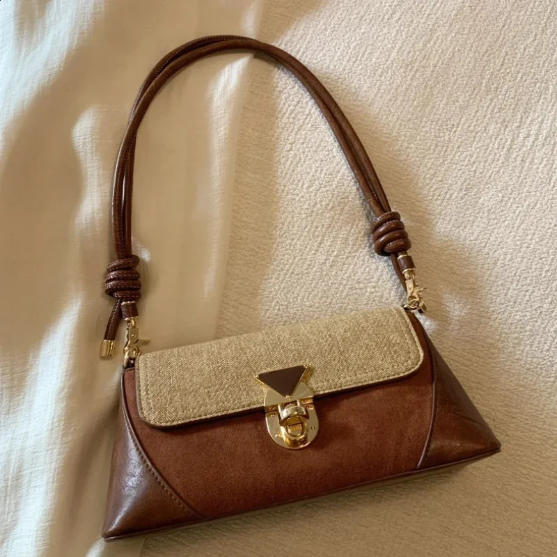 Women Shoulder Bag Korean Style Retro Brown PU Leather Vintage Female Small Axillary Bags Fashion Ladies Gold Lock Handheld Bags 240924
