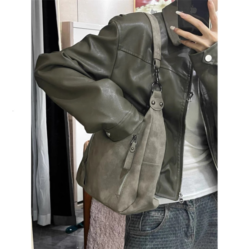 2024 Y2k Vintage PU Leather Shoulder For Women Female Gray Underarm Fashion Large Capacity Handbags Commuter Tote Bags