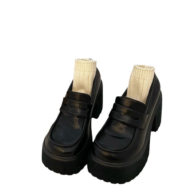 Height increasing thick soled small leather shoes, women's British style JK uniform shoes, 2024 new model, thick heel high heels, 8cm loafers