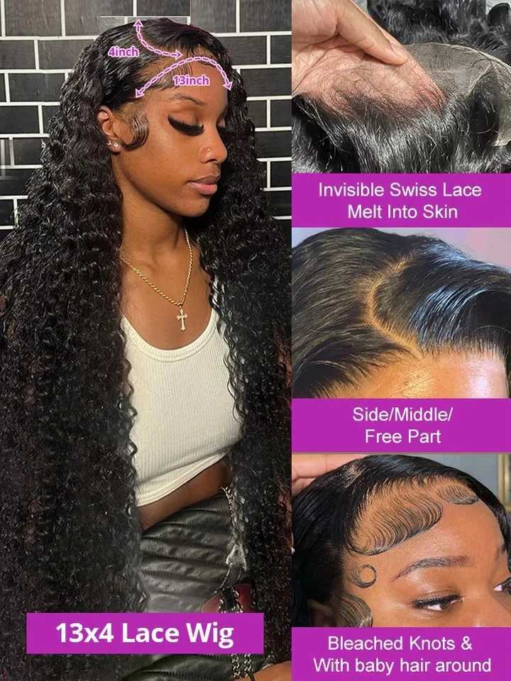 Melodie 40 46 Inch 13x6 HD Frontal Wig Raw Human Hair Loose Deep Wave 200 Density Water Curly Wigs 13x4 Lace Front For WomenXJ241008