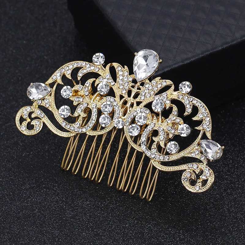 BLIJRY Fashion Gold Pearl Crystal Flower Hair Comb Suitable for Women Bridal Headwear Bridal Hair Accessories Gifts W241007