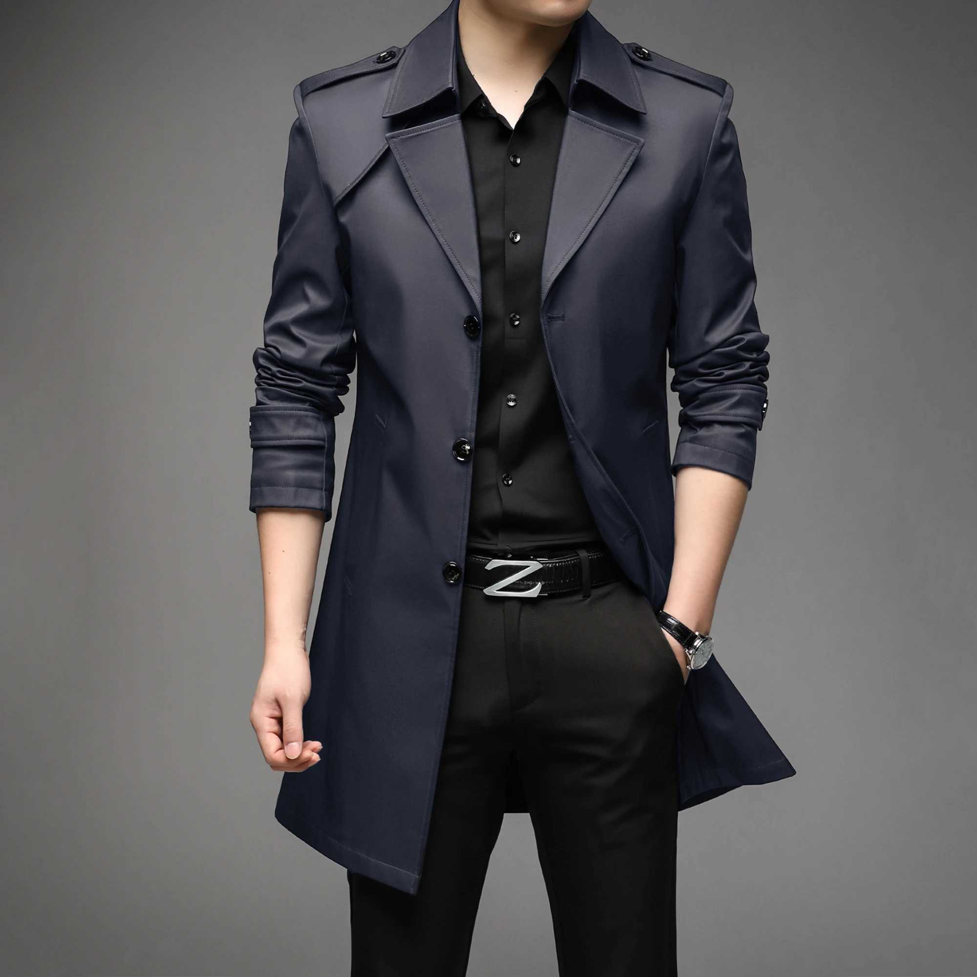 Thoshine brand spring autumn mens Trench Coats long high-quality button mens fashion jacket Trench coat jacket W241007